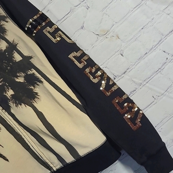 2014 RARE Victoria's Secret PINK Palm Tree Sequin Logo Spellout Hoodie Size XS - Picture 7 of 17